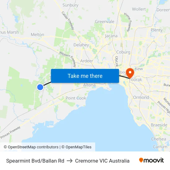 Spearmint Bvd/Ballan Rd to Cremorne VIC Australia map