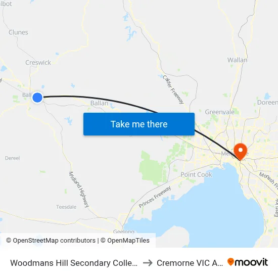 Woodmans Hill Secondary College/Fussell St to Cremorne VIC Australia map