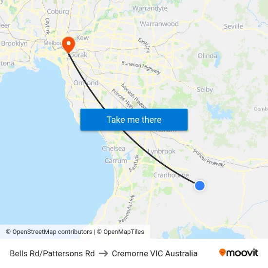 Bells Rd/Pattersons Rd to Cremorne VIC Australia map