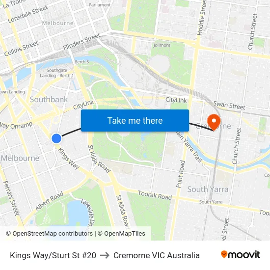 Kings Way/Sturt St #20 to Cremorne VIC Australia map