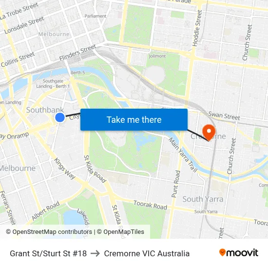 Grant St/Sturt St #18 to Cremorne VIC Australia map