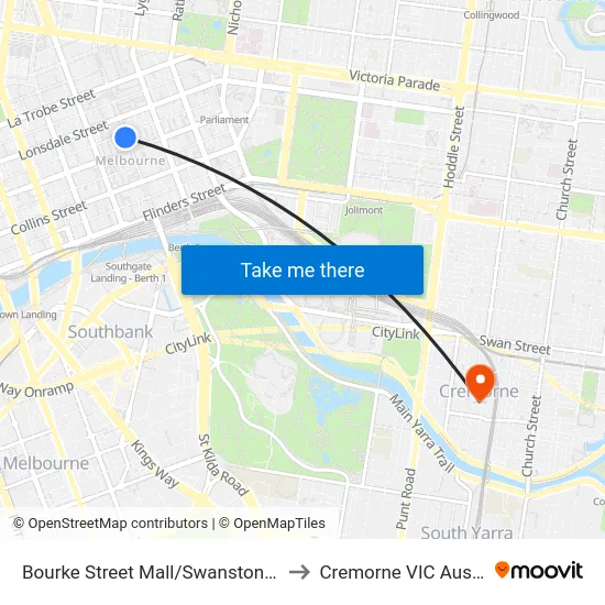 Bourke Street Mall/Swanston St #10 to Cremorne VIC Australia map