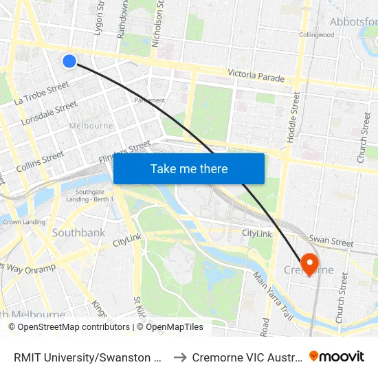 RMIT University/Swanston St #7 to Cremorne VIC Australia map