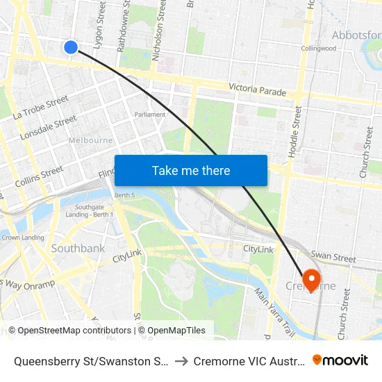 Queensberry St/Swanston St #4 to Cremorne VIC Australia map