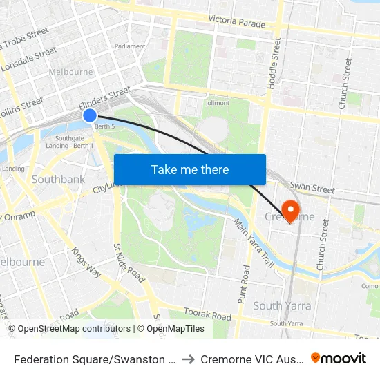 Federation Square/Swanston St #13 to Cremorne VIC Australia map
