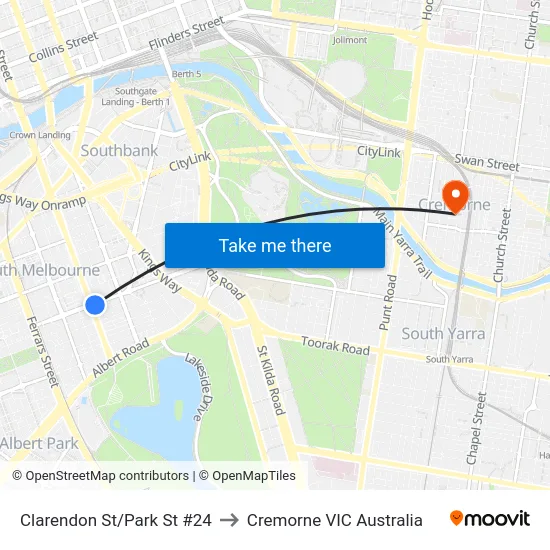 Clarendon St/Park St #24 to Cremorne VIC Australia map