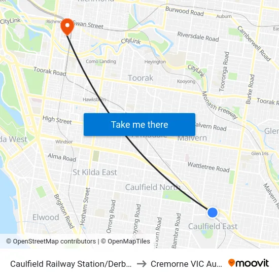 Caulfield Railway Station/Derby Rd #57 to Cremorne VIC Australia map