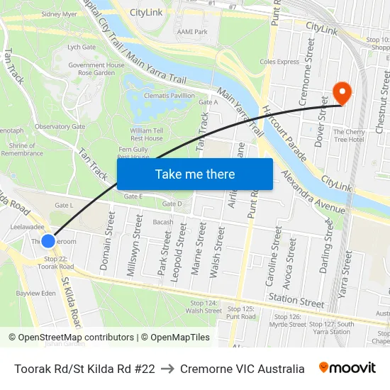 Toorak Rd/St Kilda Rd #22 to Cremorne VIC Australia map