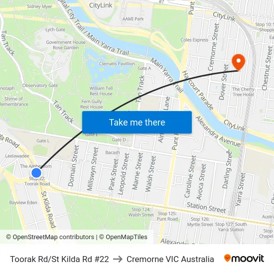 Toorak Rd/St Kilda Rd #22 to Cremorne VIC Australia map