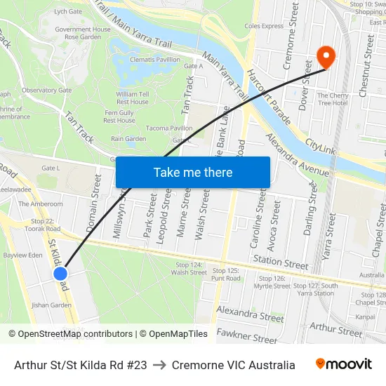 Arthur St/St Kilda Rd #23 to Cremorne VIC Australia map