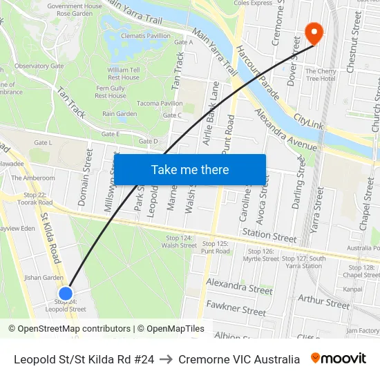 Leopold St/St Kilda Rd #24 to Cremorne VIC Australia map