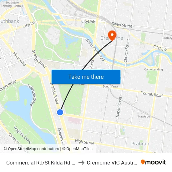 Commercial Rd/St Kilda Rd #25 to Cremorne VIC Australia map