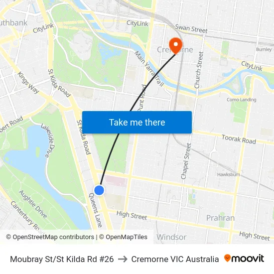 Moubray St/St Kilda Rd #26 to Cremorne VIC Australia map