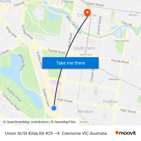 Union St/St Kilda Rd #29 to Cremorne VIC Australia map