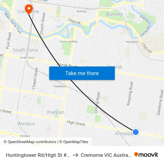 Huntingtower Rd/High St #42 to Cremorne VIC Australia map