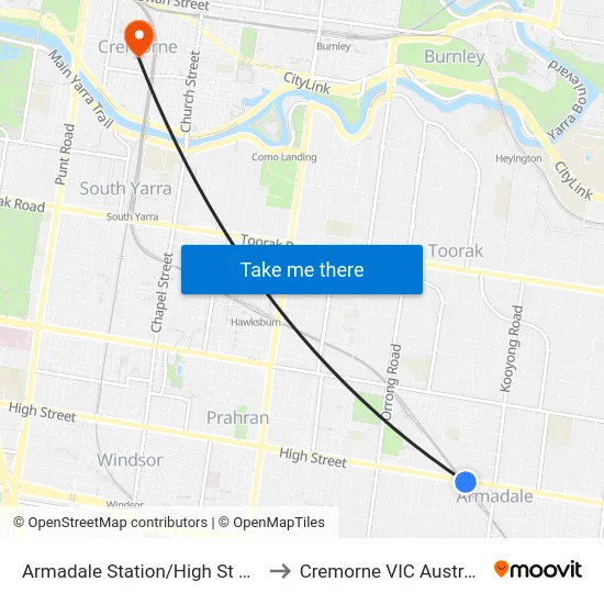Armadale Station/High St #40 to Cremorne VIC Australia map