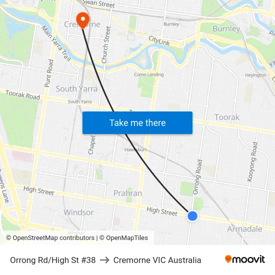 Orrong Rd/High St #38 to Cremorne VIC Australia map
