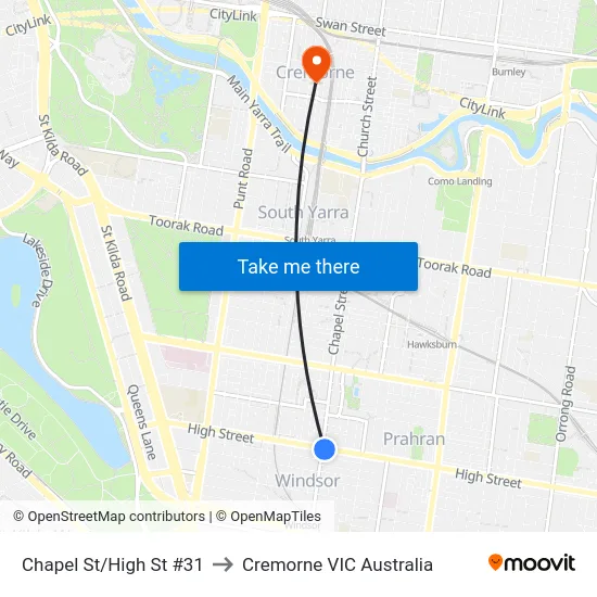Chapel St/High St #31 to Cremorne VIC Australia map