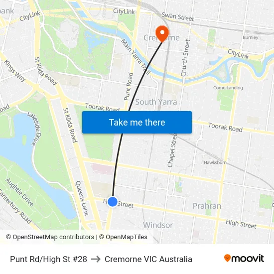 Punt Rd/High St #28 to Cremorne VIC Australia map