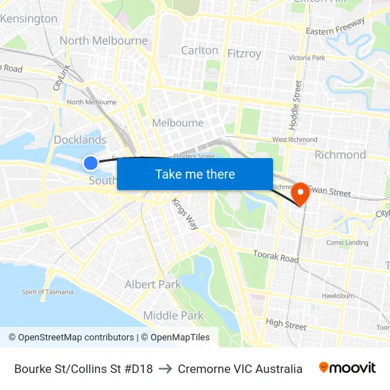 Bourke St/Collins St #D18 to Cremorne VIC Australia map