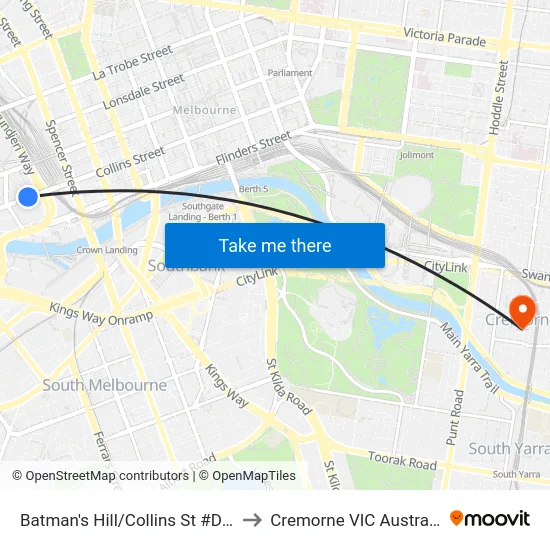 Batman's Hill/Collins St #D15 to Cremorne VIC Australia map