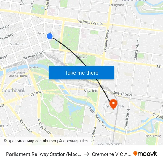 Parliament Railway Station/Macarthur St #10 to Cremorne VIC Australia map