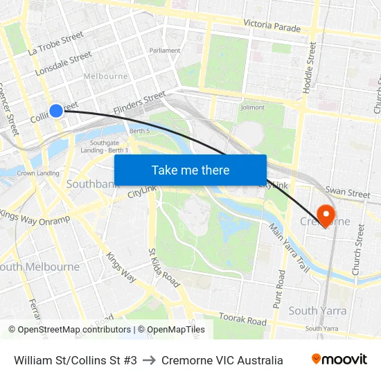 William St/Collins St #3 to Cremorne VIC Australia map