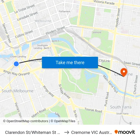 Clarendon St/Whiteman St #125 to Cremorne VIC Australia map