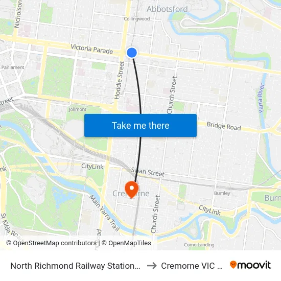 North Richmond Railway Station/Victoria St #19 to Cremorne VIC Australia map