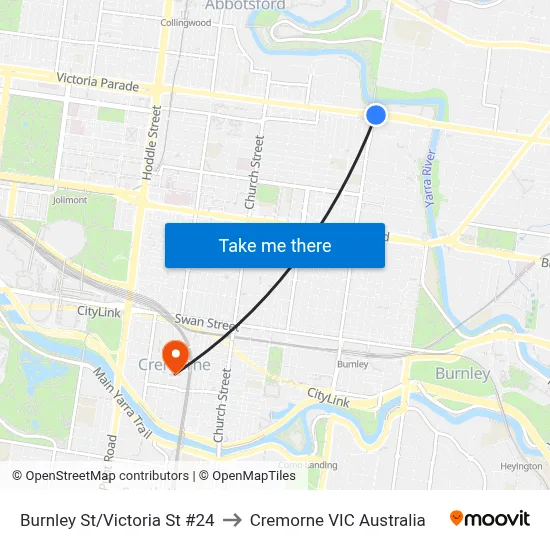 Burnley St/Victoria St #24 to Cremorne VIC Australia map