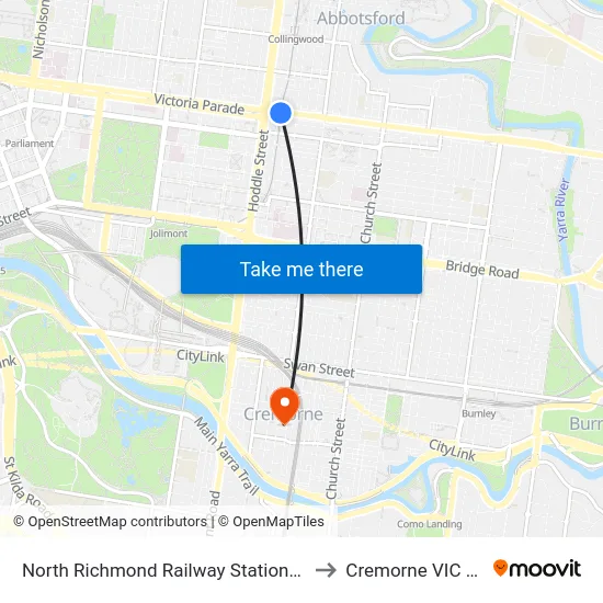 North Richmond Railway Station/Victoria St #19 to Cremorne VIC Australia map