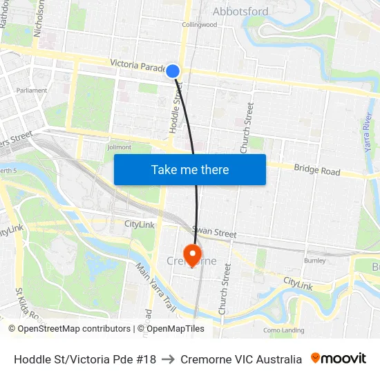 Hoddle St/Victoria Pde #18 to Cremorne VIC Australia map