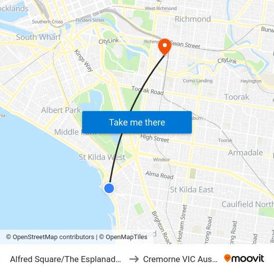 Alfred Square/The Esplanade #136 to Cremorne VIC Australia map