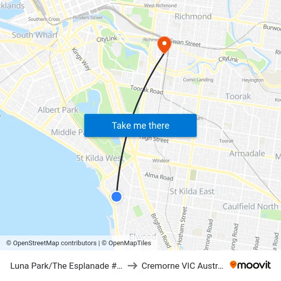 Luna Park/The Esplanade #138 to Cremorne VIC Australia map