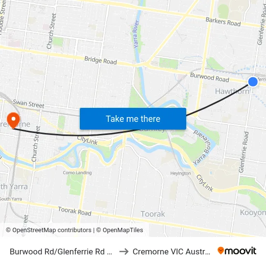 Burwood Rd/Glenferrie Rd #73 to Cremorne VIC Australia map