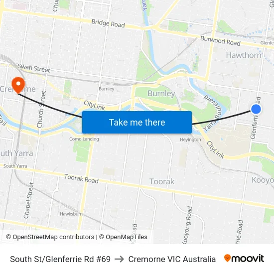 South St/Glenferrie Rd #69 to Cremorne VIC Australia map