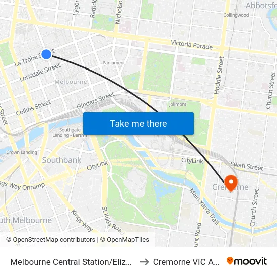 Melbourne Central Station/Elizabeth St #5 to Cremorne VIC Australia map