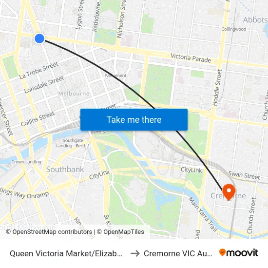 Queen Victoria Market/Elizabeth St #7 to Cremorne VIC Australia map