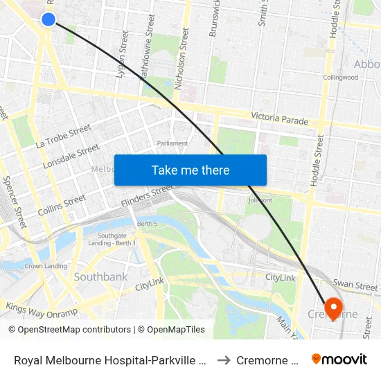 Royal Melbourne Hospital-Parkville Station/Royal Pde (Parkv... #10 to Cremorne VIC Australia map