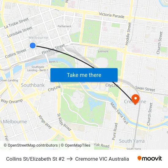 Collins St/Elizabeth St #2 to Cremorne VIC Australia map