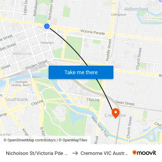 Nicholson St/Victoria Pde #10 to Cremorne VIC Australia map