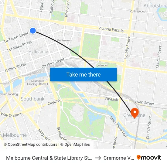 Melbourne Central & State Library Stations/La Trobe St (Melb... #6 to Cremorne VIC Australia map