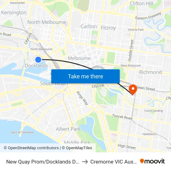 New Quay Prom/Docklands Dr #D10 to Cremorne VIC Australia map
