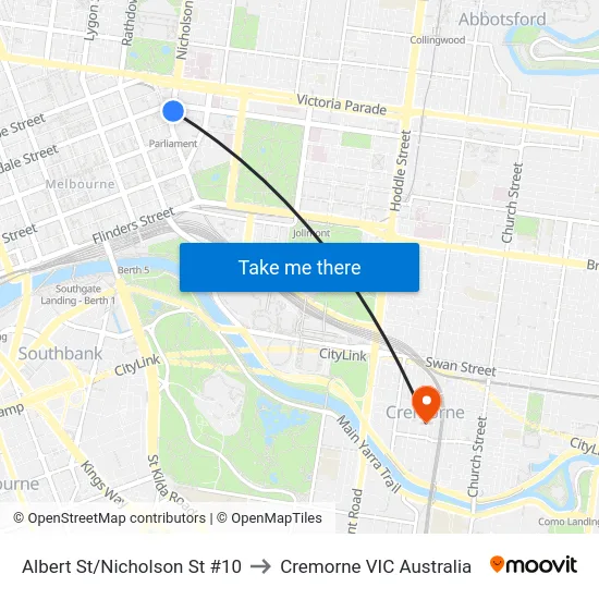 Albert St/Nicholson St #10 to Cremorne VIC Australia map