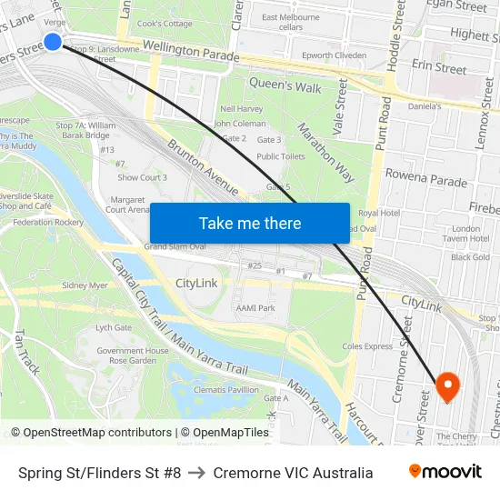 Spring St/Flinders St #8 to Cremorne VIC Australia map