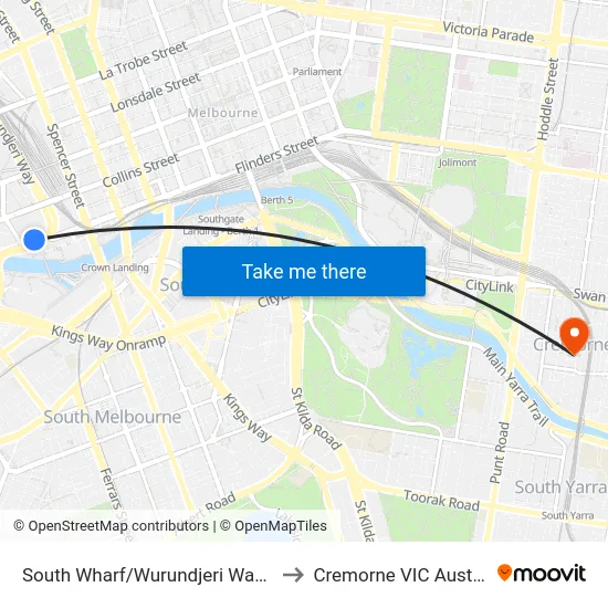 South Wharf/Wurundjeri Way #D5 to Cremorne VIC Australia map