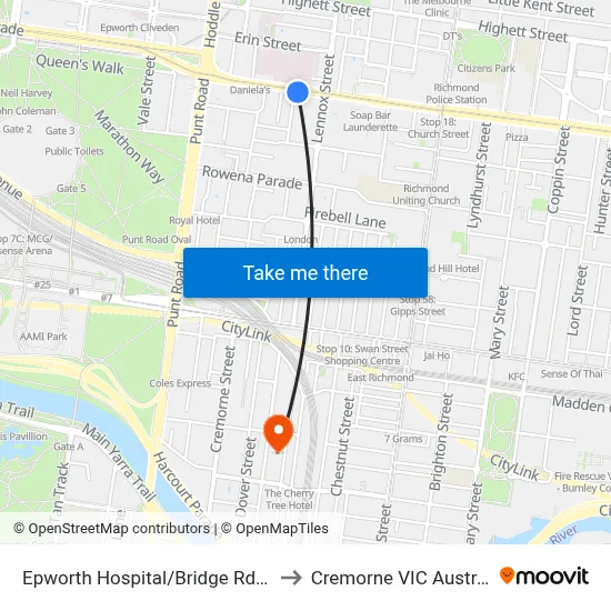 Epworth Hospital/Bridge Rd #15 to Cremorne VIC Australia map