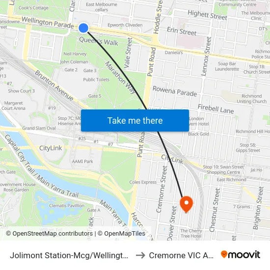 Jolimont Station-Mcg/Wellington Pde #11 to Cremorne VIC Australia map