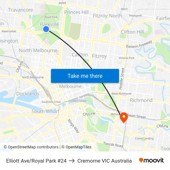 Elliott Ave/Royal Park #24 to Cremorne VIC Australia map
