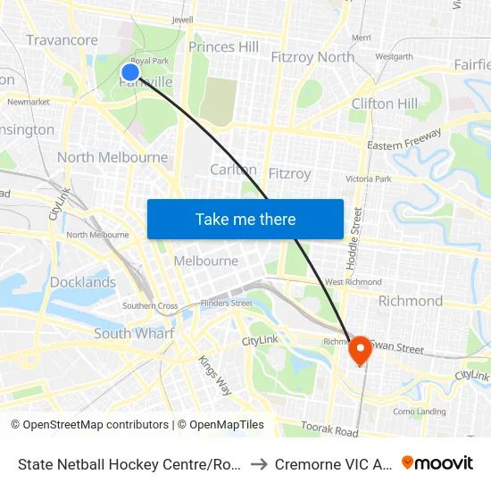 State Netball Hockey Centre/Royal Park #25 to Cremorne VIC Australia map